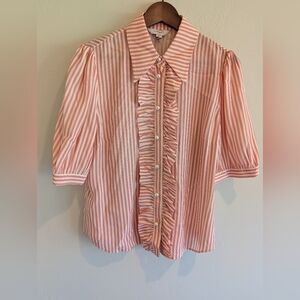 L.K. BENNETT Ensor Silk Blend Stripe Shirt Size 10 Pink Stripe